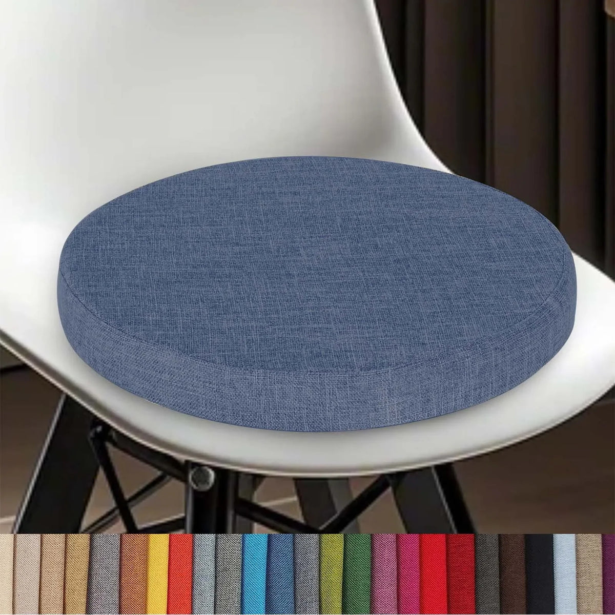 Coussin d’assise rond en coton-lin lavable avec fermeture éclair 30-60 cm pour chaise de salle à manger, tabouret de bar, cuisine, bureau et chaise de jardin | Sansoti
