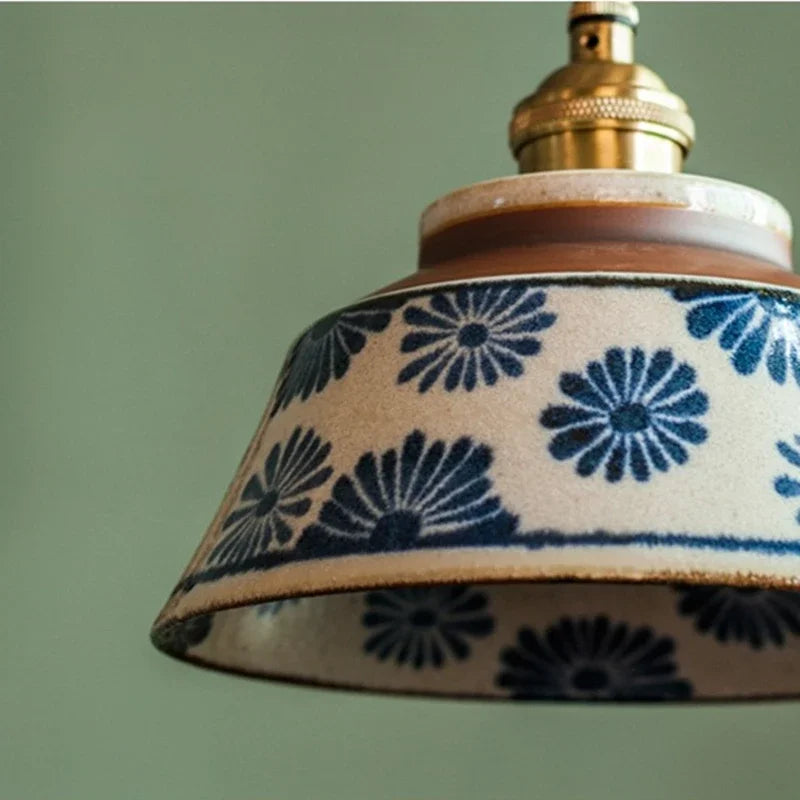 Pendant lamp for dining table ceramic hand-painted floral motif copper fitting E27 light source included 4 designs | Sansoti