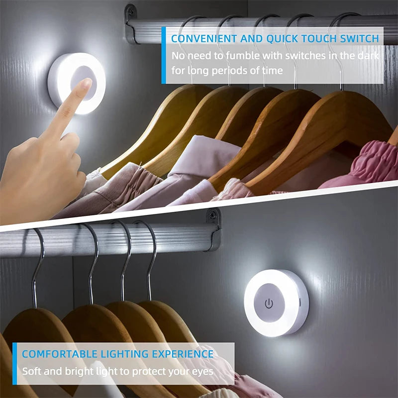 Rechargeable LED Night Light with Touch Control Magnetic Round 6cm Warm White USB Wall Lamp Bedroom | Sansoti