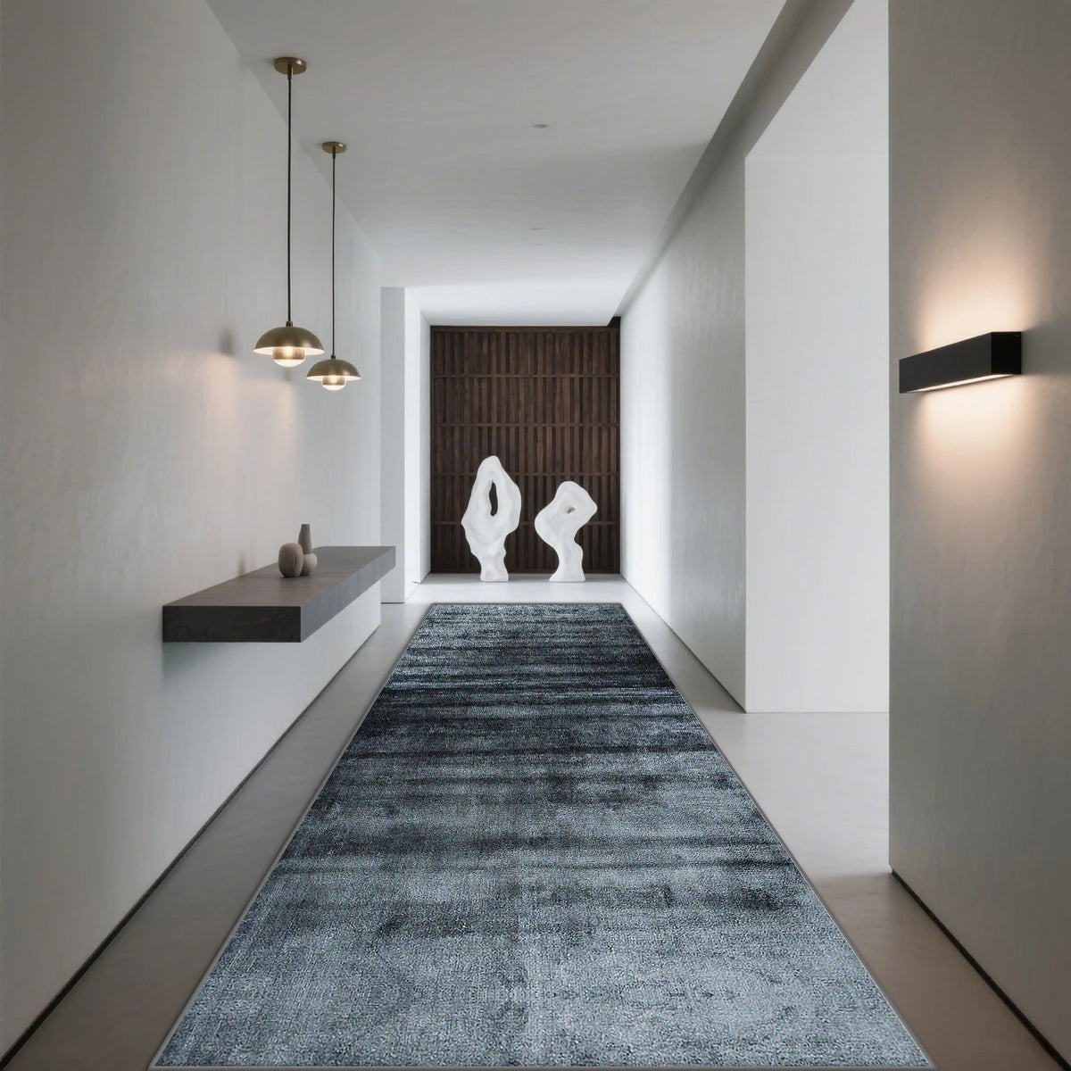 Grey Runner Non-Slip Polyester Hallway Runner with Modern Geometric Pattern for Hallway, Staircase, Entrance, Living Room | Sansoti