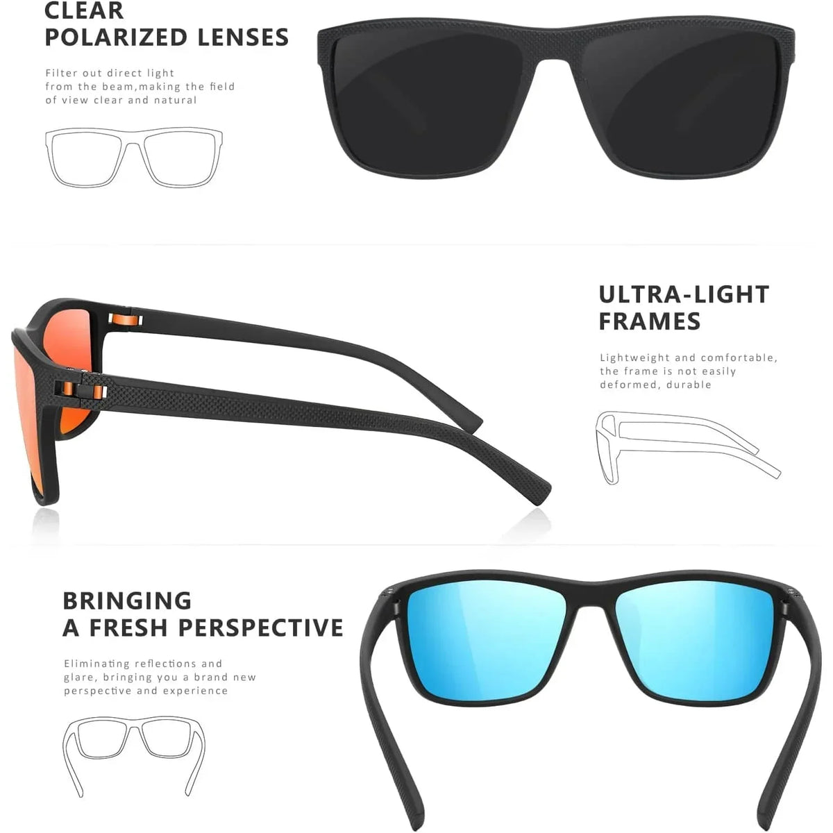 Polarized Sunglasses Set of 3 Pieces UV400 Protection Lightweight Frame | Sansoti