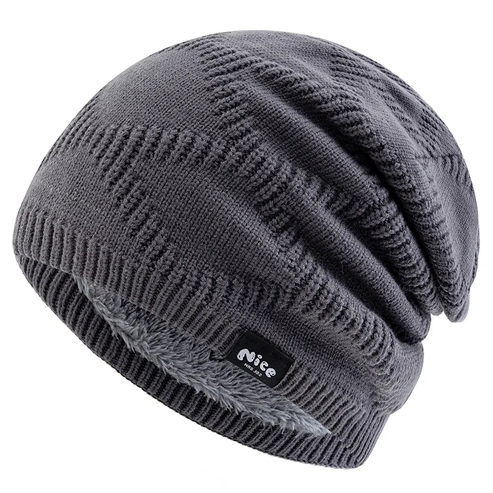 Knitted Winter Hat Unisex Fleece-Lined Slouchy Beanie Adults Knitting Pattern Outdoor Headwear | Sansoti