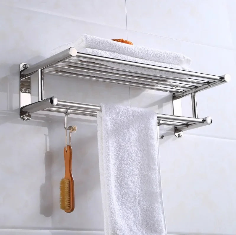 Wall-Mounted Towel Holder Stainless Steel 40-60cm Brushed Silver Bathroom Towel Rack Sleek Design Storage Space | Sansoti