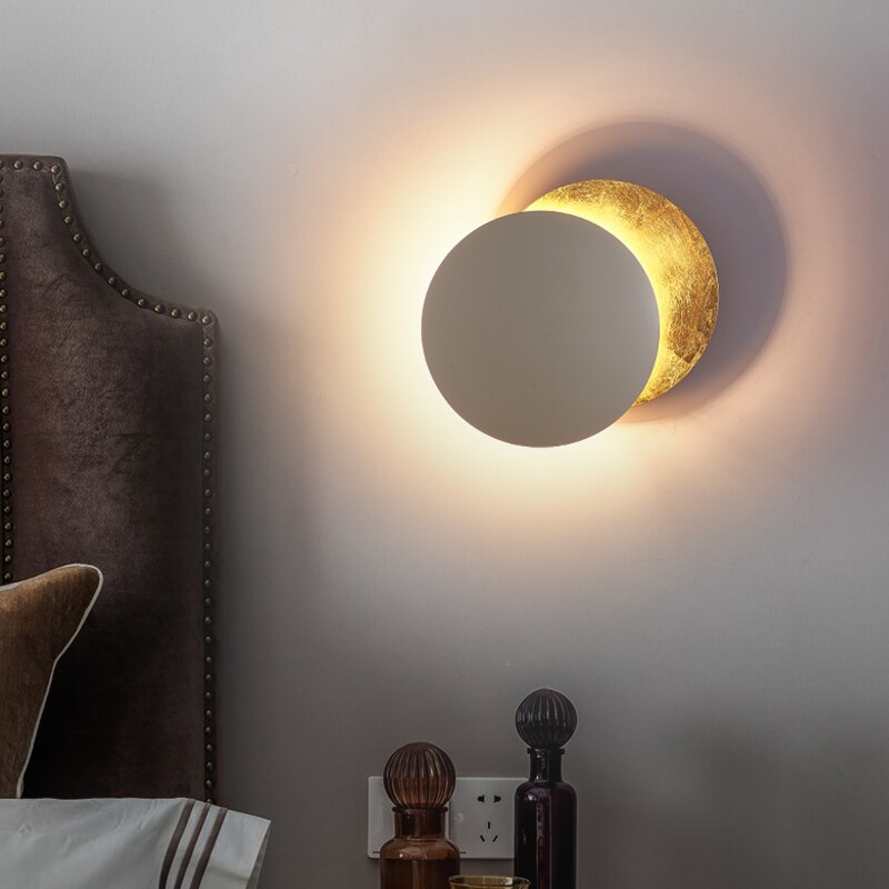 Aplique con diseño de eclipse, LED, metal y hierro, 20-25cm, lámpara ambiental, sombra, decorativo, salón, moderno | Sansoti