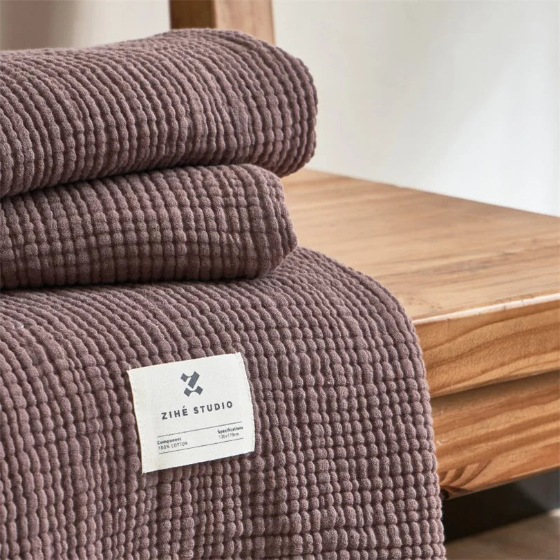 Musselin-Plaid mit Quasten, reine Baumwolle, sechslagig gewebte Decke für Sofa, Bett und Klimaanlage, Wohnzimmer und Schlafzimmer, stilvoll | Sansoti