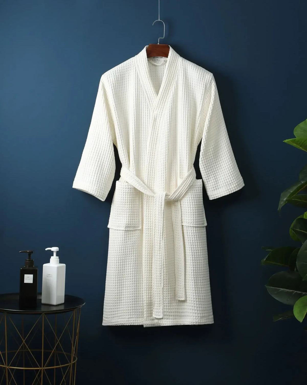 Waffle Cotton Bathrobe Spring Summer Lightweight Morning Robe Long Sleeves Spa Hotel Sauna Wellness Women Men | Sansoti