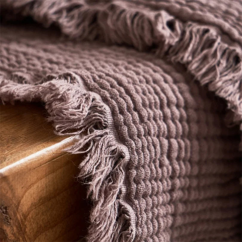 Musselin-Plaid mit Quasten, reine Baumwolle, sechslagig gewebte Decke für Sofa, Bett und Klimaanlage, Wohnzimmer und Schlafzimmer, stilvoll | Sansoti