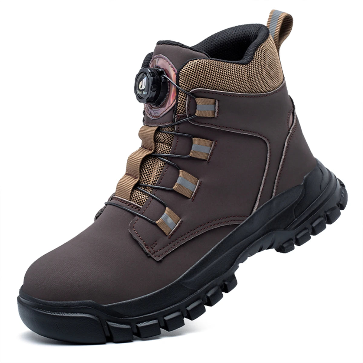 Arbeitsstiefel mit verstärkter Zehenkappe, wasserdicht, hoch, schwarz, braun, gelb, Sicherheitsschuh für Herren, robust und bequem | Sansoti