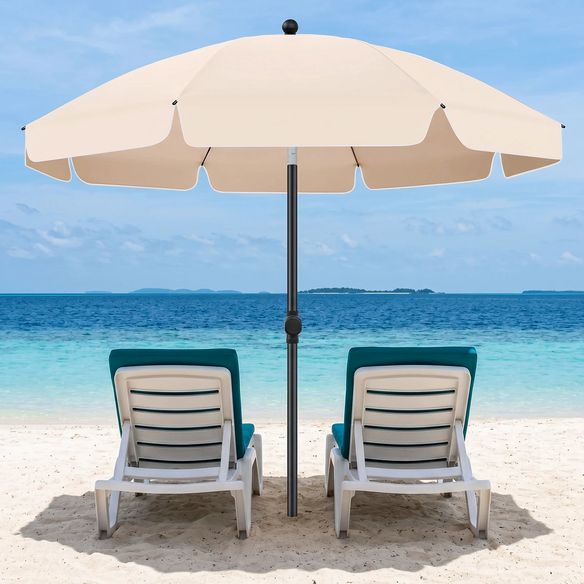 Tilting Outdoor Parasol 200cm UV-Protective with Carry Bag Adjustable Sunshade for Garden Beach Patio Balcony | Sansoti