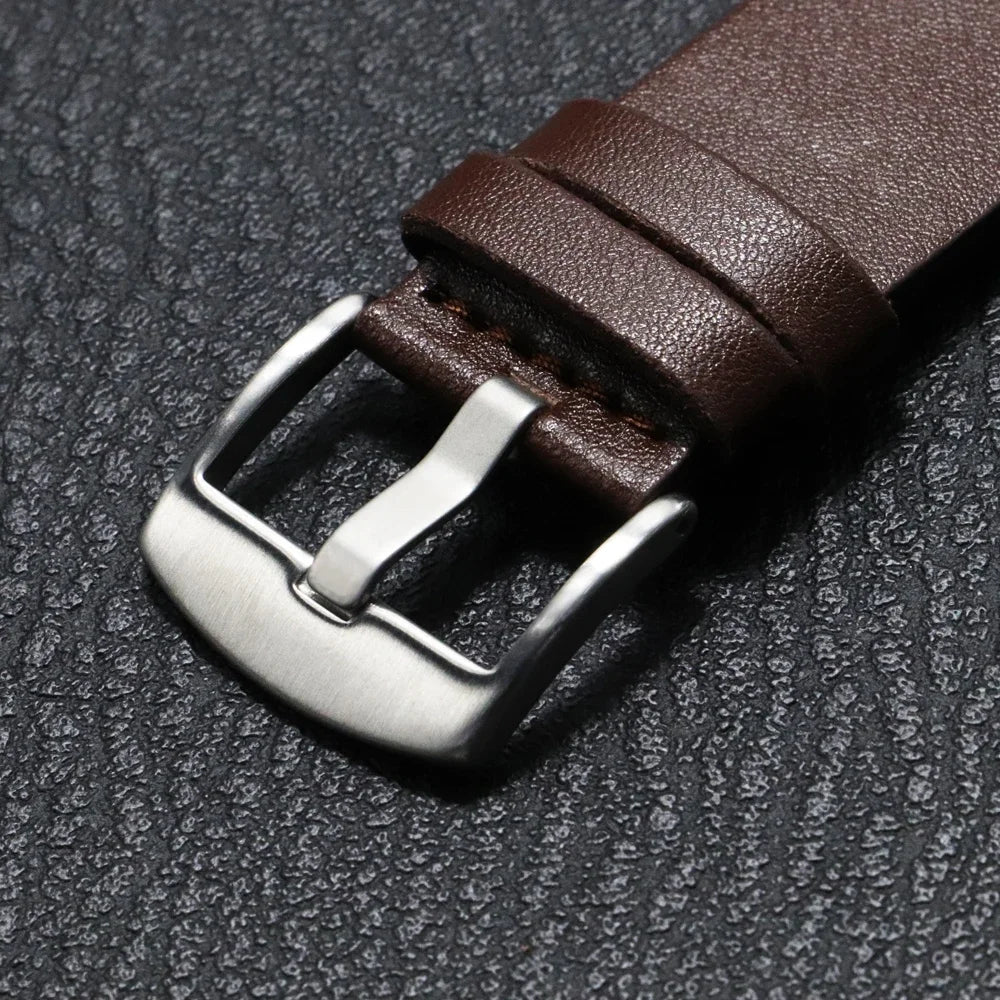 Leather Watch Band with Quick Release 20mm 22mm 26mm Smartwatch Wristband Unisex Brown Black Blue Adjustable | Sansoti