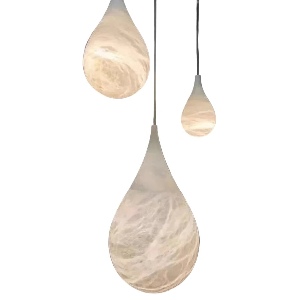 Suspension en forme de goutte, albâtre, à intensité variable, éclairage LED, îlot de cuisine, table de chevet, intérieur scandinave | Sansoti