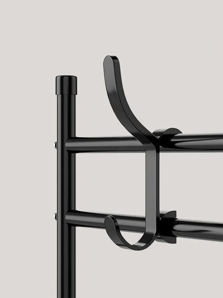 Shoe Rack with Coat Rack Black 5 Layers Steel Hall Organizer | Sansoti