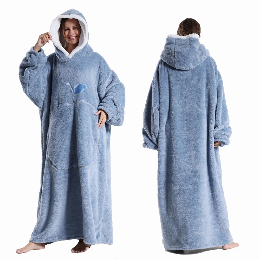 Oversized Hoodie Blanket Sherpa Fleece Hood Sleeves Relaxed Clothing Adults Winter Warmth Comfort Loungewear | Sansoti