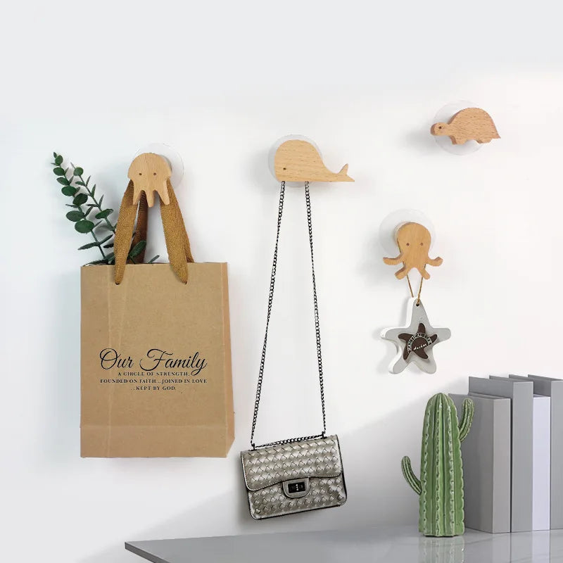 Crochets muraux en bois animaux autocollants, porte-manteaux pour chambre d'enfant, design scandinave, décoration murale | Sansoti