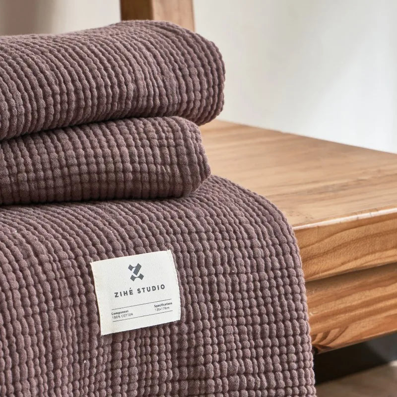 Baumwoll-Plaid, vierlagige Musselindecke mit Fransen, einfarbig, dekorativ und warm für Sofa, Bett und Schlafzimmer | Sansoti