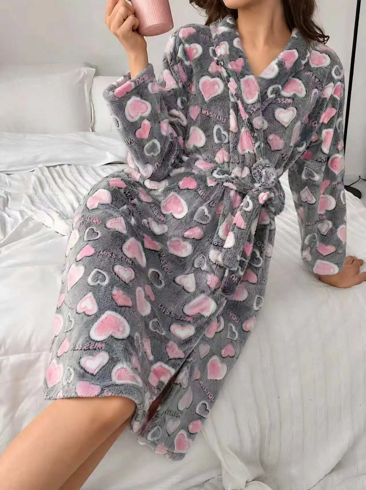 Flanellen Badjas Dames Lang Zacht Warm Winter Ochtendjas met Ceintuur Loungewear Huisjas Badkamer Comfort | Sansoti