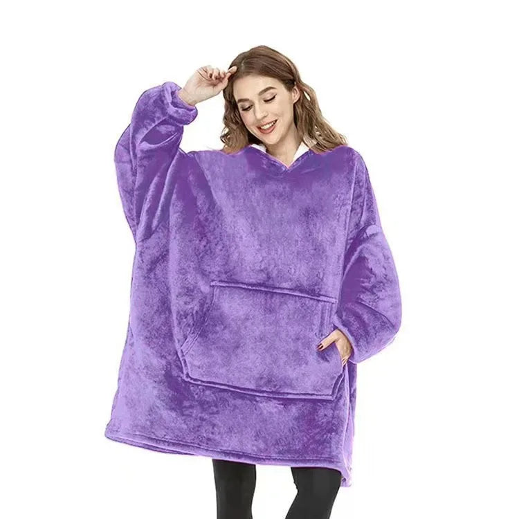 Reversible Hoodie Blanket Fleece Wearable with Pocket Oversized House Robe Loungewear Comfortable Homewear | Sansoti