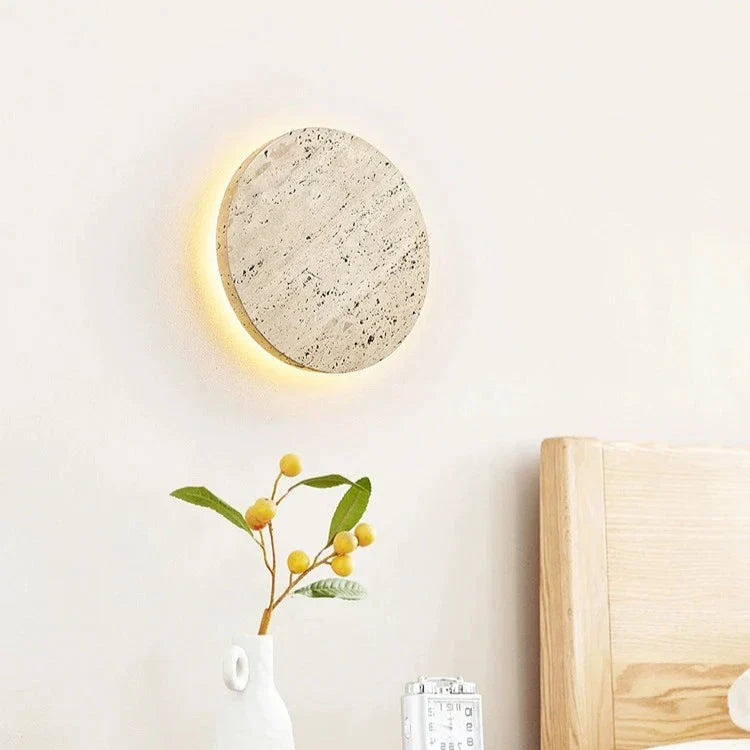 Aplique redondo de travertino LED moderno de piedra natural Ø23 Ø30 | Sansoti