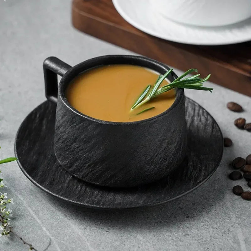 Ceramic Coffee Mug with Saucer – Scandinavian Tableware for Coffee and Tea | Sansoti