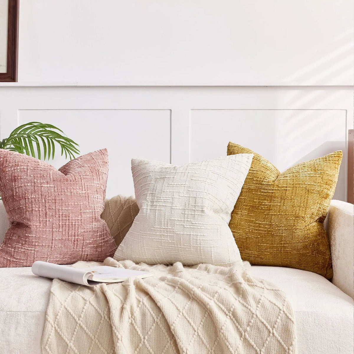 Cushion Cover Chenille Bamboo Texture Solid 40 for Sofa and Bedroom | Sansoti