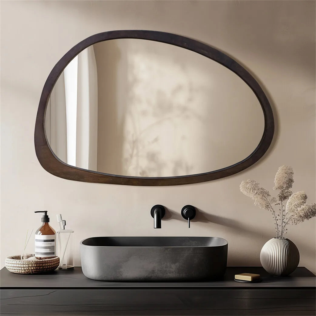 Sansoti | Japandi Organic Wooden Wall Mirror | Decorative Mirror for Living Room, Bedroom & Hallway