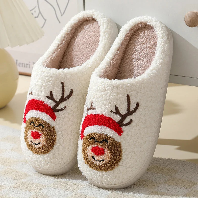 Festliche Hausschuhe mit Weihnachtsmotiv, Winterwärme, rutschfeste Pantoffeln, bequem für Damen und Herren | Sansoti