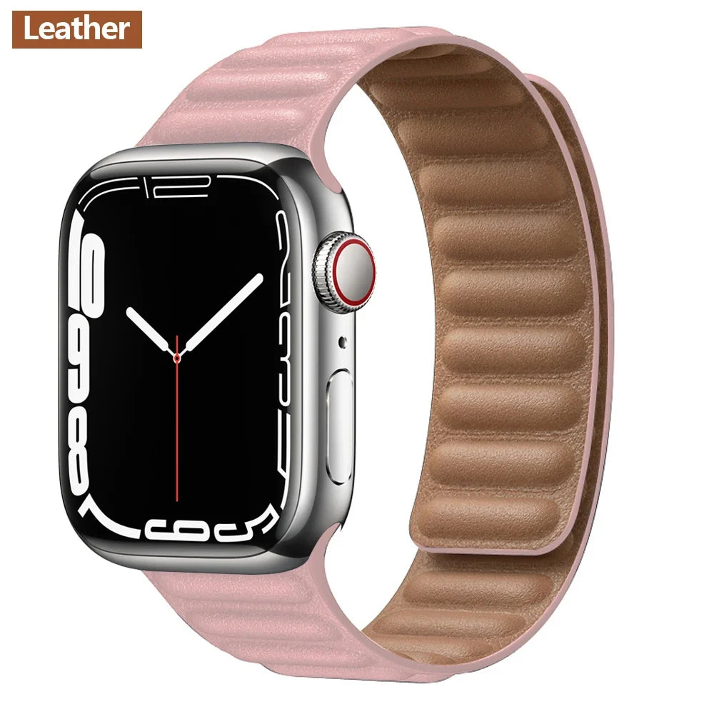 Leather Watch Band with Magnetic Closure 38-49mm Adjustable Smartwatch Accessory Wristband Stylish | Sansoti