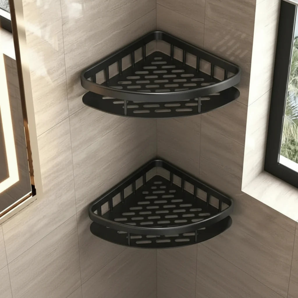 Bathroom Shelf Self-Adhesive No Drilling ABS Stainless Steel Corner Shelf Shower Scandinavian Modern | Sansoti