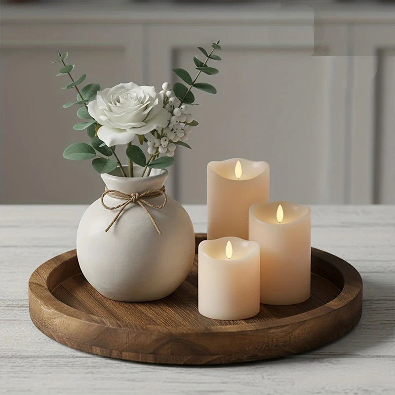 Coffee Table Decoration Round Wooden Tray Farmhouse Style Centerpiece | Sansoti