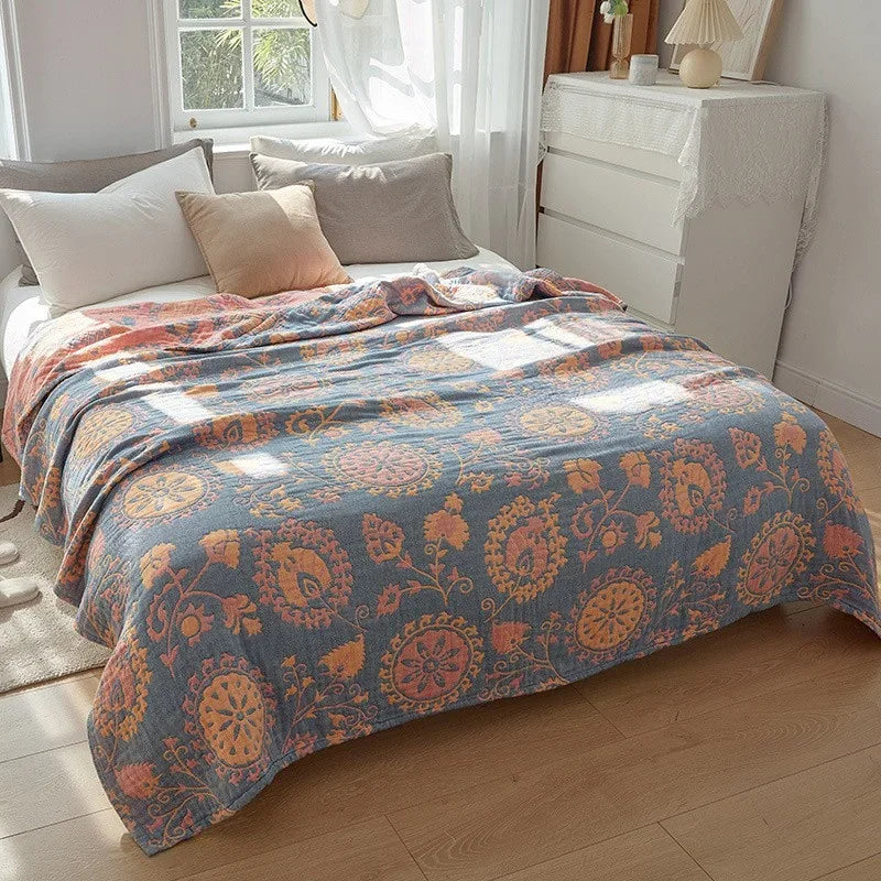 Manta de muselina de algodón transpirable, jacquard, para cama y sofá, 150x200 200x230, con estampado floral para el salón | Sansoti