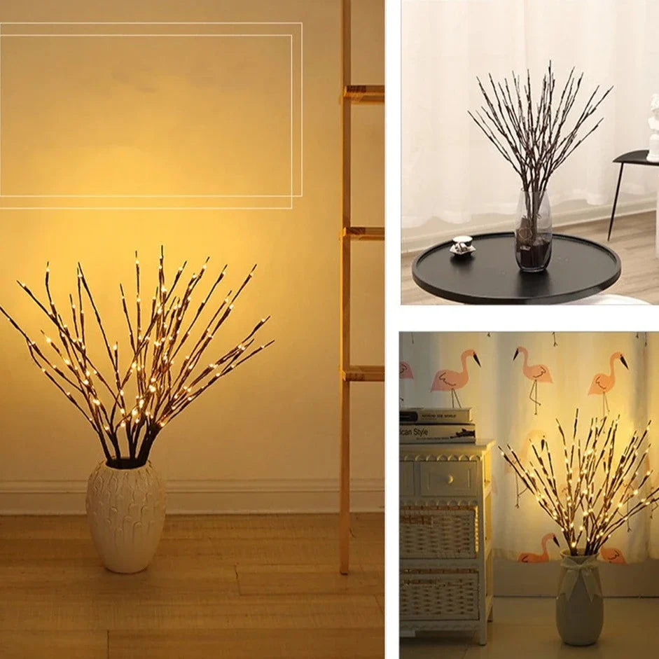 Decorative LED Branches Willow Roses with Lights Battery Ambient Light for Vases Warm White 70cm | Sansoti