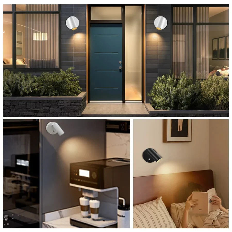 Wireless Rechargeable LED Wall Spot, Dimmable, 360° Rotatable, Magnetic, Touch Control, Reading Light, Black White | Sansoti