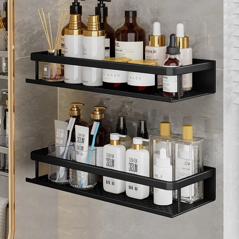Shower Rack Aluminum Black 30 50 60cm Wall Rack Bathroom Shower Storage Shelf Shampoo Rack Space-Saving | Sansoti