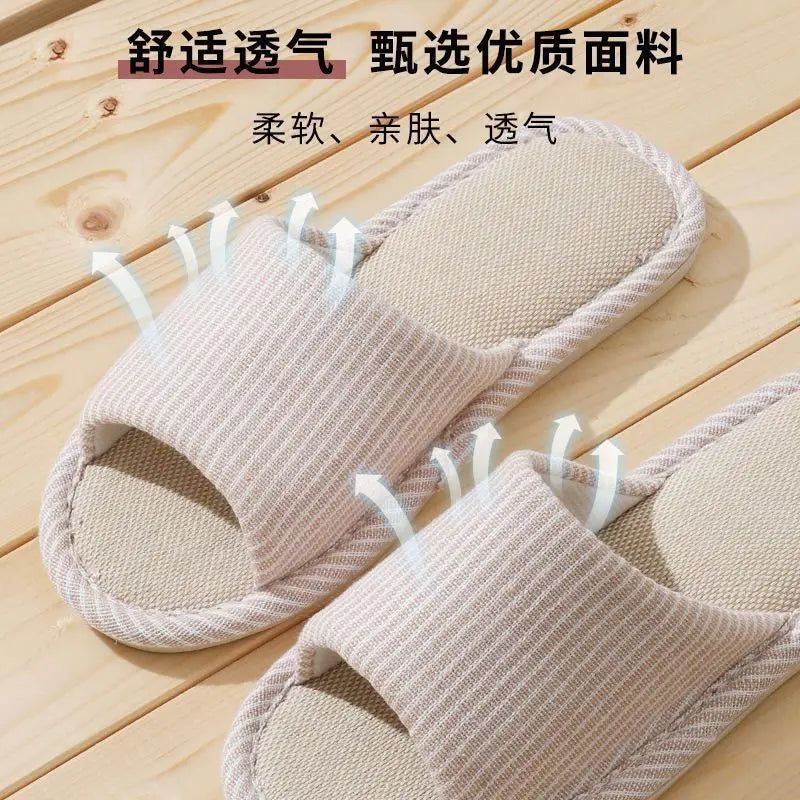 Linen Unisex House Slippers Lightweight Indoor Open Sole Breathable Comfortable Slippers Four Seasons | Sansoti