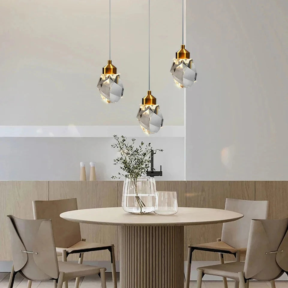 Faceted Crystal Pendant Light - Scandinavian Design for Dining Room Bedroom Living Room Interior Lighting | Sansoti