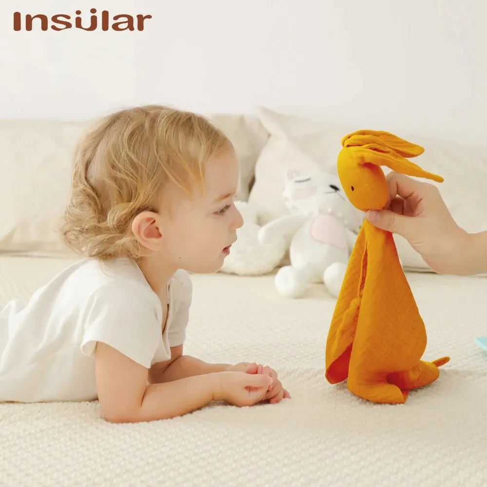 Doudou en coton avec tête d’animal pour bébé | Aide au sommeil douce pour nouveau-nés, cadeau de naissance, doudou réconfortant, jouet | Sansoti