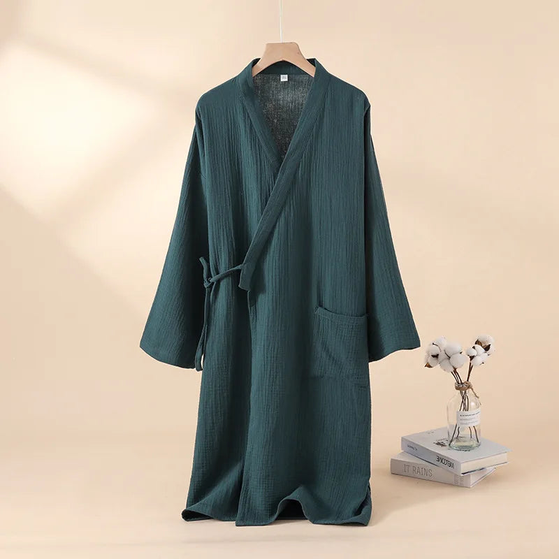 Kimono Badjas Katoen Dames Heren Unisex Dun Geweven Ochtendjas Lange Mouw Kamerjas voor Wellness Sauna Spa | Sansoti
