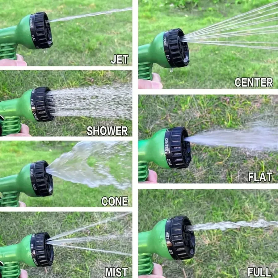 Flexible Garden Hose Stretchable 7.5m 15m 30m 60m 7-Functions Spray Gun Lightweight Automatic Shrinking Garden Car Washing Green Black | Sansoti