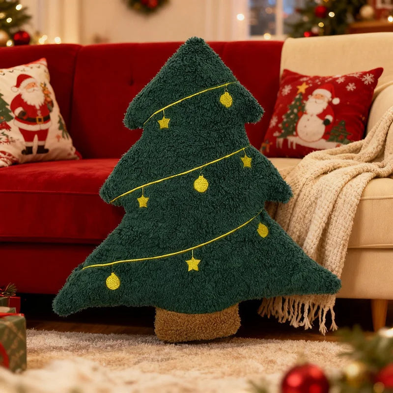 Coussins décoratifs moelleux en forme de sapin de Noël pour canapé et fauteuil, soutien lombaire, rouge et vert, ambiance de fête | Sansoti