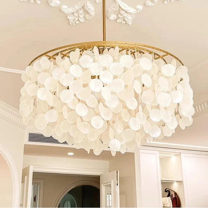 Round Shell Chandelier Gold Silver LED Living Room Dining Room Bedroom Hotel Lobby Stairwell Parlor | Sansoti