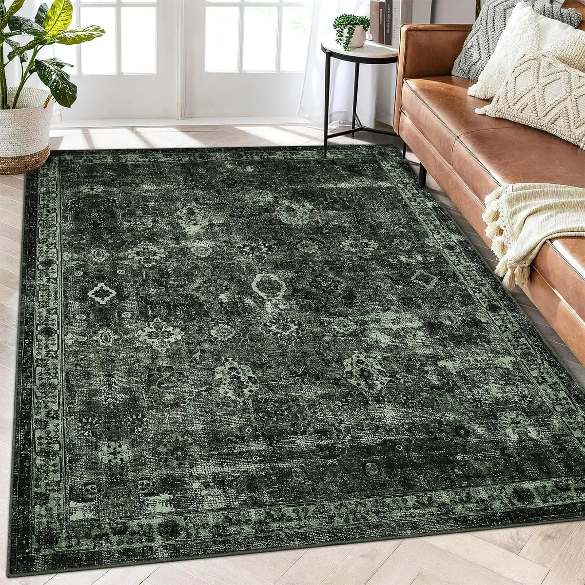Vintage Vloerkleed Korte Pool Antislip Wasbaar Grijs Beige Groen Boho Stijl Loper voor Hal Slaapkamer Keuken | Sansoti
