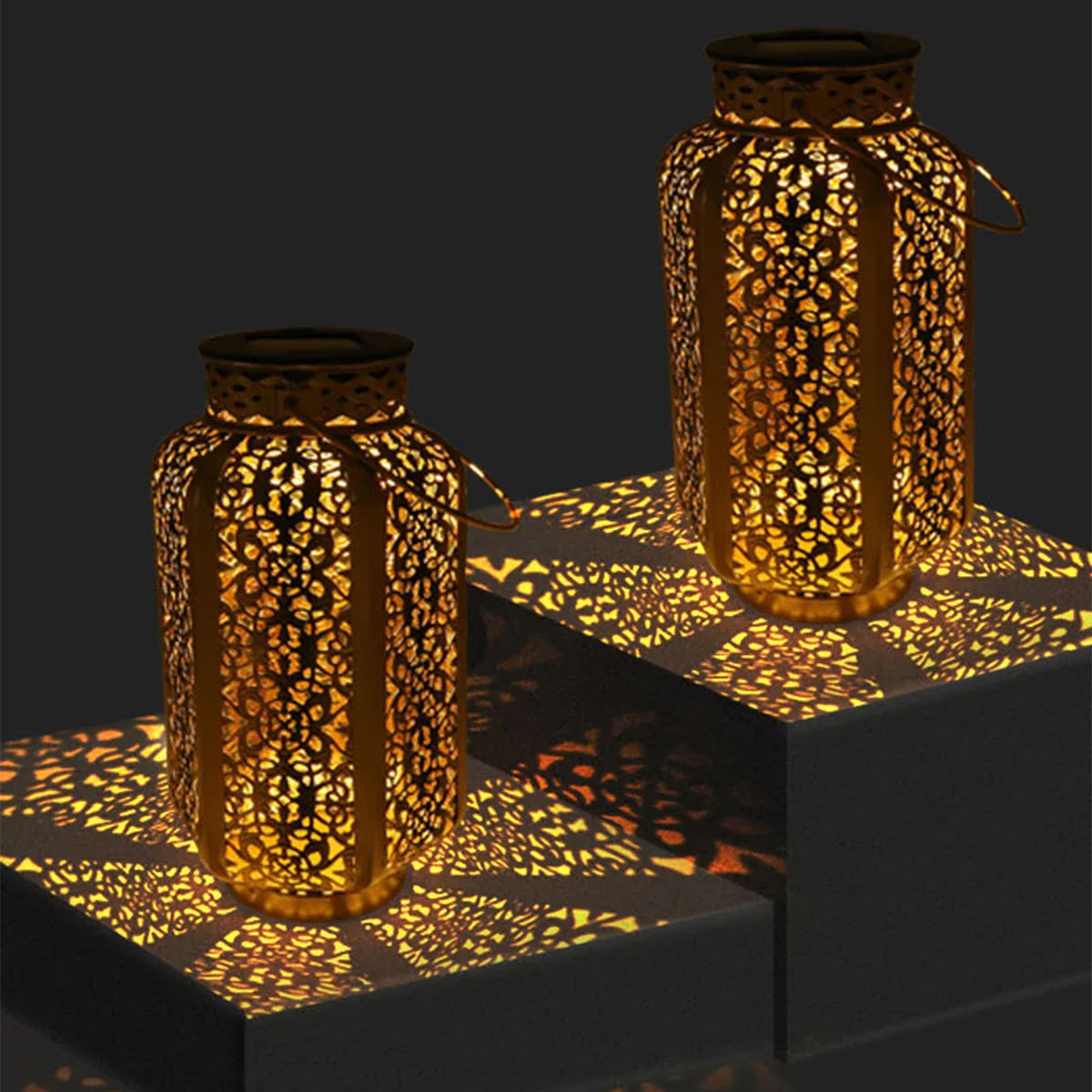 Solar Lantern Outdoor Iron Copper Moroccan Pattern Garden Terrace Balcony IP44 8-10 Hours Solar Energy Ambient Lighting | Sansoti
