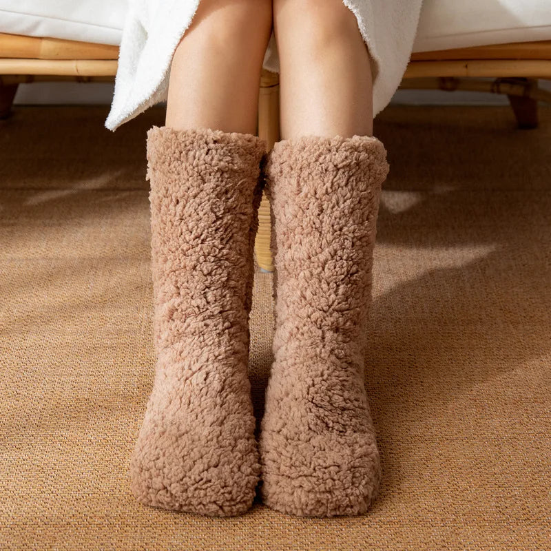 Antislip Huissokken Dames Extra Dik Pluche Wintersokken Zachte Warme Slaapsokken Middellangte Buis Comfortsokken | Sansoti