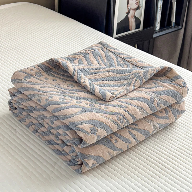 Drielaagse Muslin Plaid Puur Katoen Ademend Zacht Gestreept Deken Woonkamer Slaapkamer Bank Decoratief | Sansoti