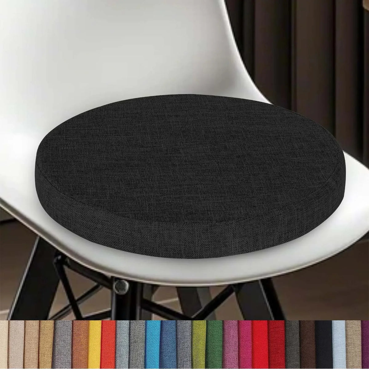 Coussin d’assise rond en coton-lin lavable avec fermeture éclair 30-60 cm pour chaise de salle à manger, tabouret de bar, cuisine, bureau et chaise de jardin | Sansoti