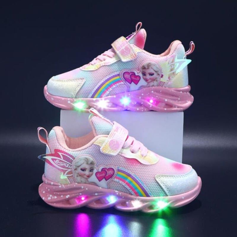 LED kinderschoenen glitter regenboog roze klittenband spelen wandelen lichtgevende sneakers meisjes | Sansoti