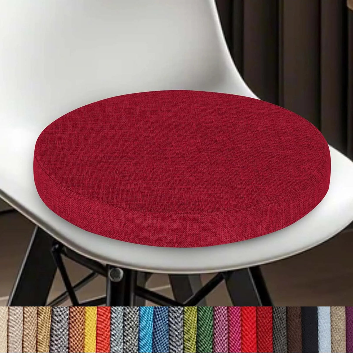 Coussin d’assise rond en coton-lin lavable avec fermeture éclair 30-60 cm pour chaise de salle à manger, tabouret de bar, cuisine, bureau et chaise de jardin | Sansoti