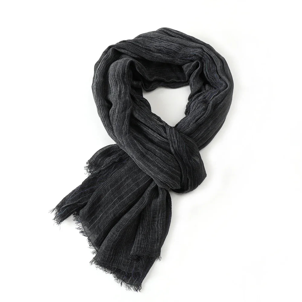 Gestreifter Baumwoll-Leinen-Schal für Herren mit Fransen, Herbst-Winter-Halstuch, Unisex, warmes, modisches Accessoire | Sansoti