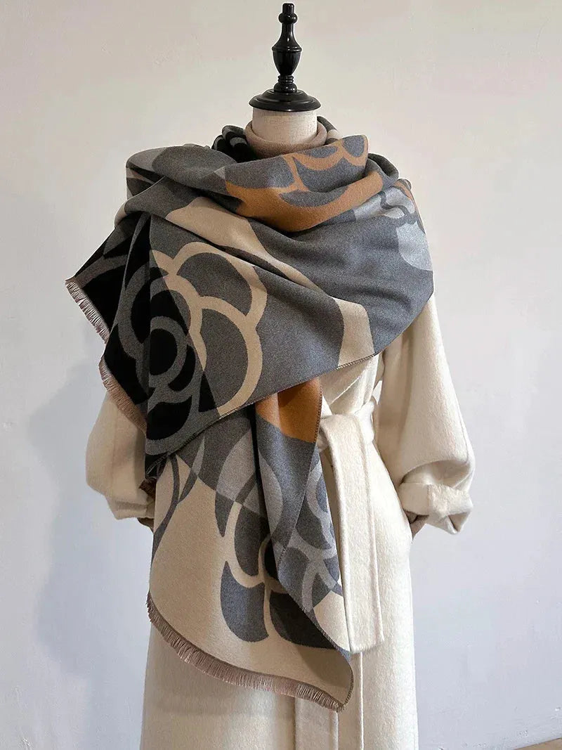 Beidseitiger Kaschmirschal mit Blumenmuster 185x65cm Winteraccessoire Eleganter Wickelschal Luxuriöser Schal für Damen und Herren | Sansoti