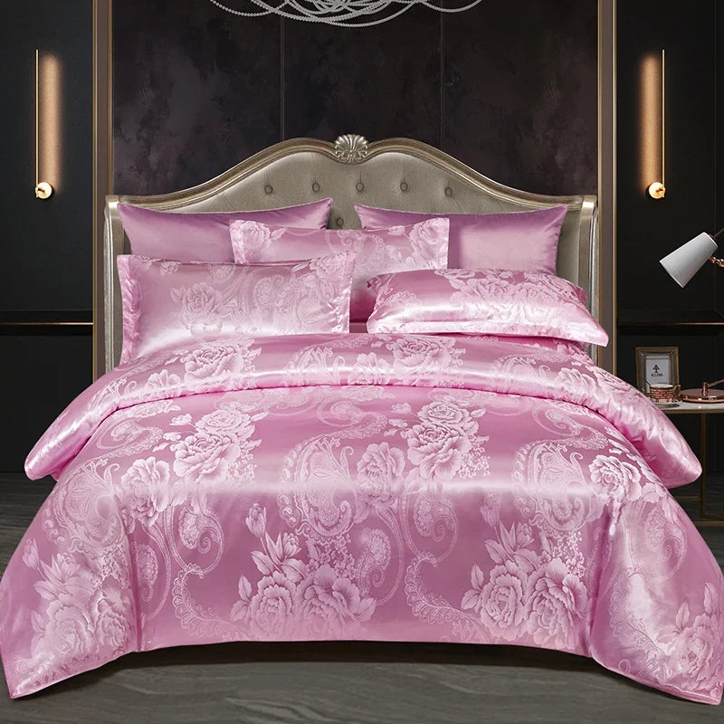 Satijnen Jacquard-Bettbezug-Set 220x240 für zwei Personen, Sommerbettwäsche, luxuriöser Bettbezug für das Schlafzimmer | Sansoti